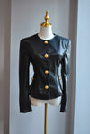 ECO LEATHER CROPPED BLAZER WITH GOLD BUTTONS