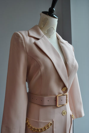 BLUSH PINK JACKET DRESS WITH A BELT