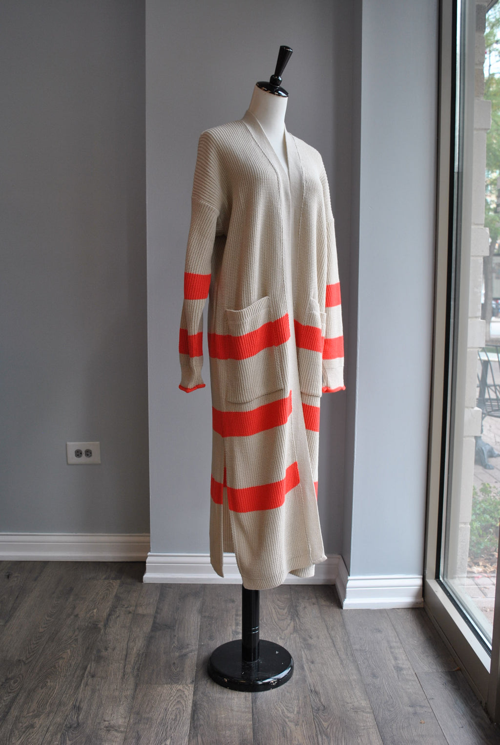 SAND AND ORANGE OPEN STYLE SWEATER CARDIGAN