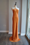 CLEARANCE - MUSTARD SILKY LONG GOWN WITH OPEN BACK