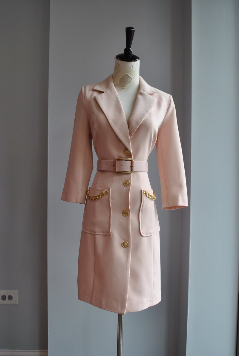 BLUSH PINK JACKET DRESS WITH A BELT