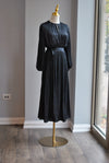 NAVY BLUE MIDI SILKY DRESS WITH A BELT