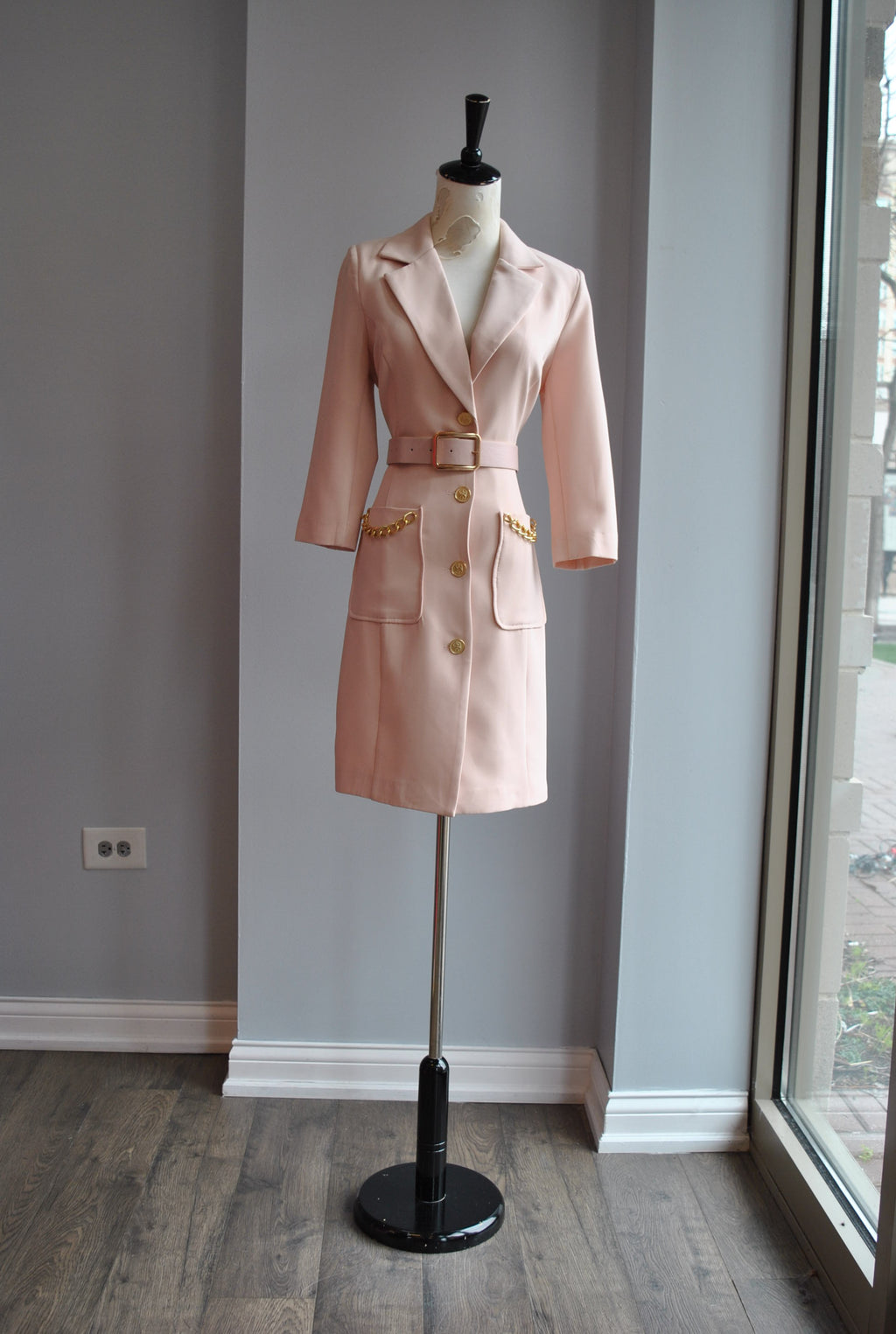 BLUSH PINK JACKET DRESS WITH A BELT