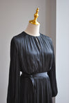 NAVY BLUE MIDI SILKY DRESS WITH A BELT