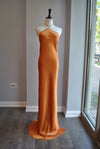 MUSTARD SILKY LONG GOWN WITH OPEN BACK