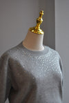 LIGHT GREY SWEATER TOP WITH CRYSTALS
