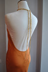 CLEARANCE - MUSTARD SILKY LONG GOWN WITH OPEN BACK