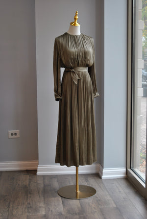 SAGE GREEN SILKY MIDI DRESS