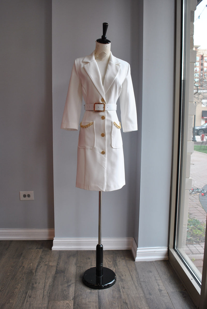 WHITE JACKET DRESS WITHA BELT – Le Obsession Boutique