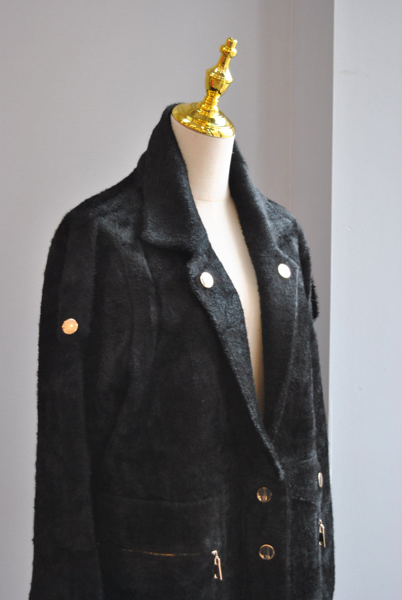 BLACK ALPAKA COAT WITH GOLD BUTTONS