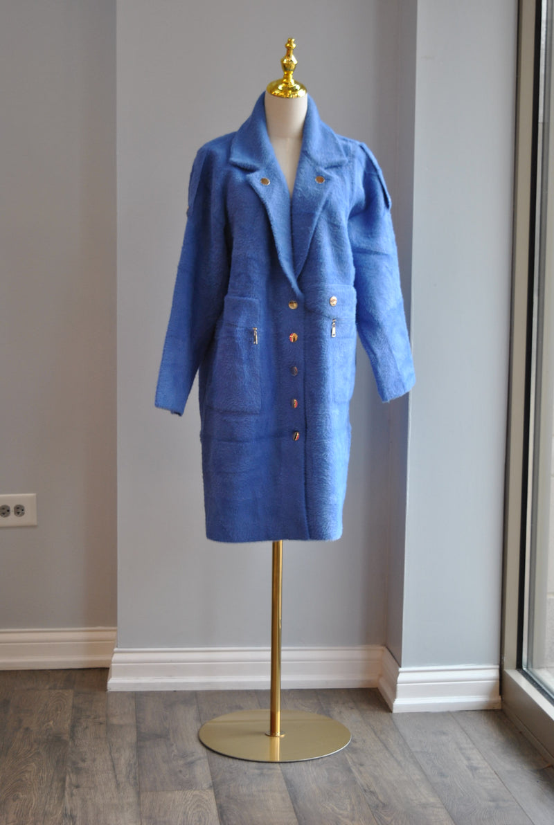 DENIM BLUE ALPAKA COAT WITH A GOLD BUTTONS