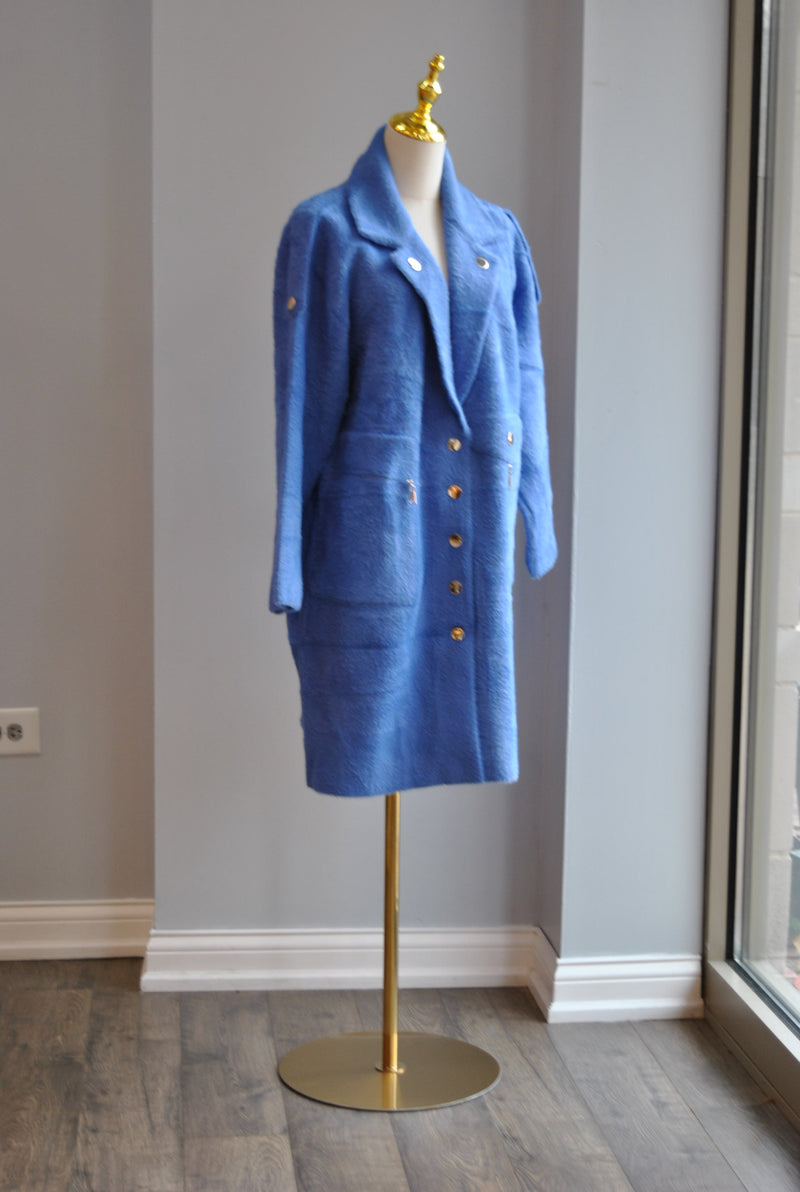 DENIM BLUE ALPAKA COAT WITH A GOLD BUTTONS