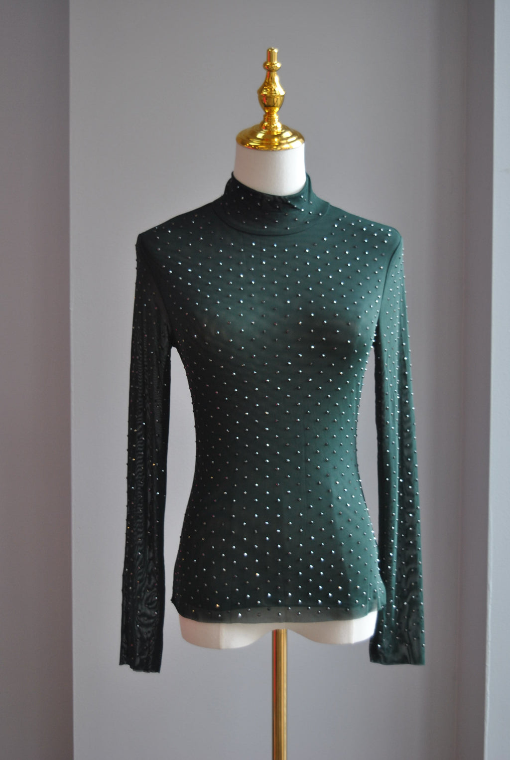 FOREST GREEN MESH TOP WITH STUDS