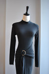BLACK MIDI SIMPLE DRESS WITH FRONT RUSHING