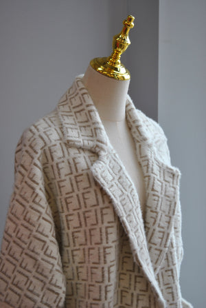 OFF WHITE AND CREAM PRINT ALPAKA COAT