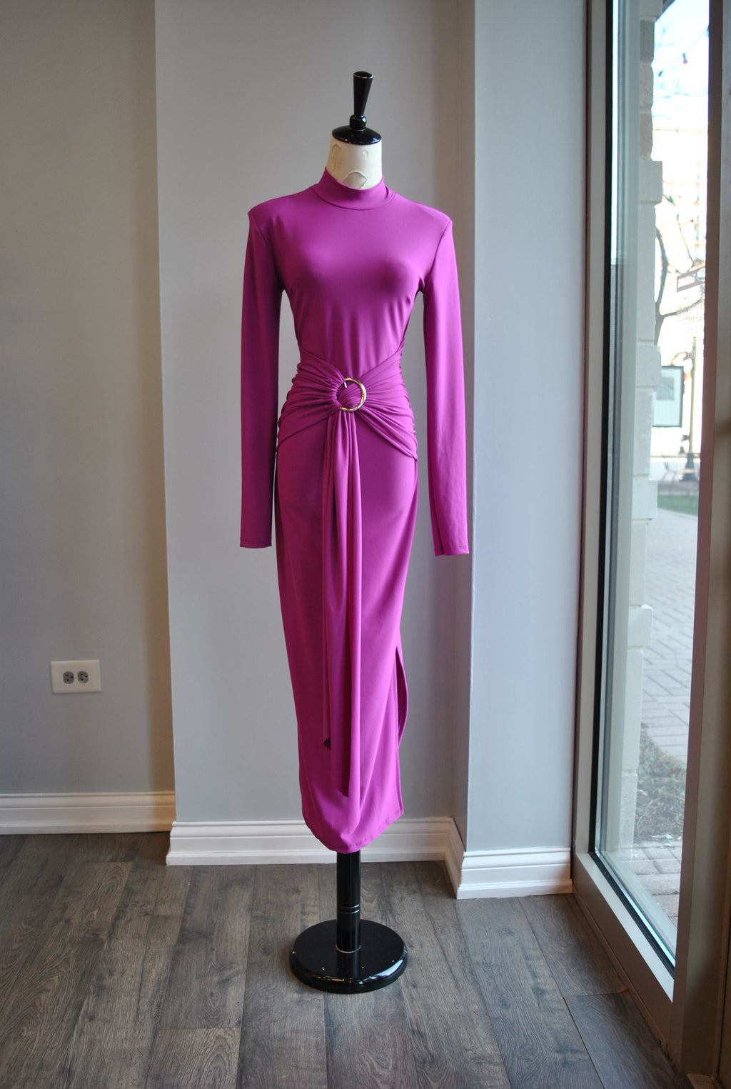 ORCHID MIDI SIMPLE DRESS WITH FRONT RUSHING