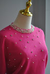 FUCHSIA PINK SWEATER TOP WITH CRYSTALS