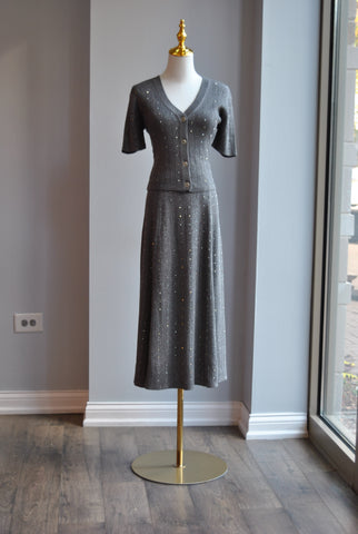 LIGHT GREY CAUSAL SET OF FLAIR PANTS AND BOMPER JACKET