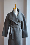 CHARCOAL GREY HANDMADE WOOL WRAP COAT WITH A BELT