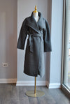 CHARCOAL GREY HANDMADE WOOL WRAP COAT WITH A BELT