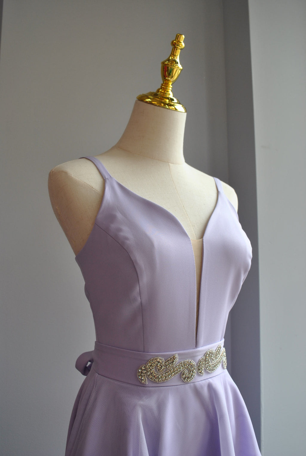 LAVENDER HIGH AND LOW DRESS WITH CRYSTAL BELT