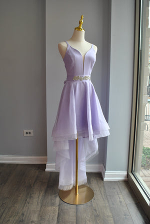 LAVENDER HIGH AND LOW DRESS WITH CRYSTAL BELT
