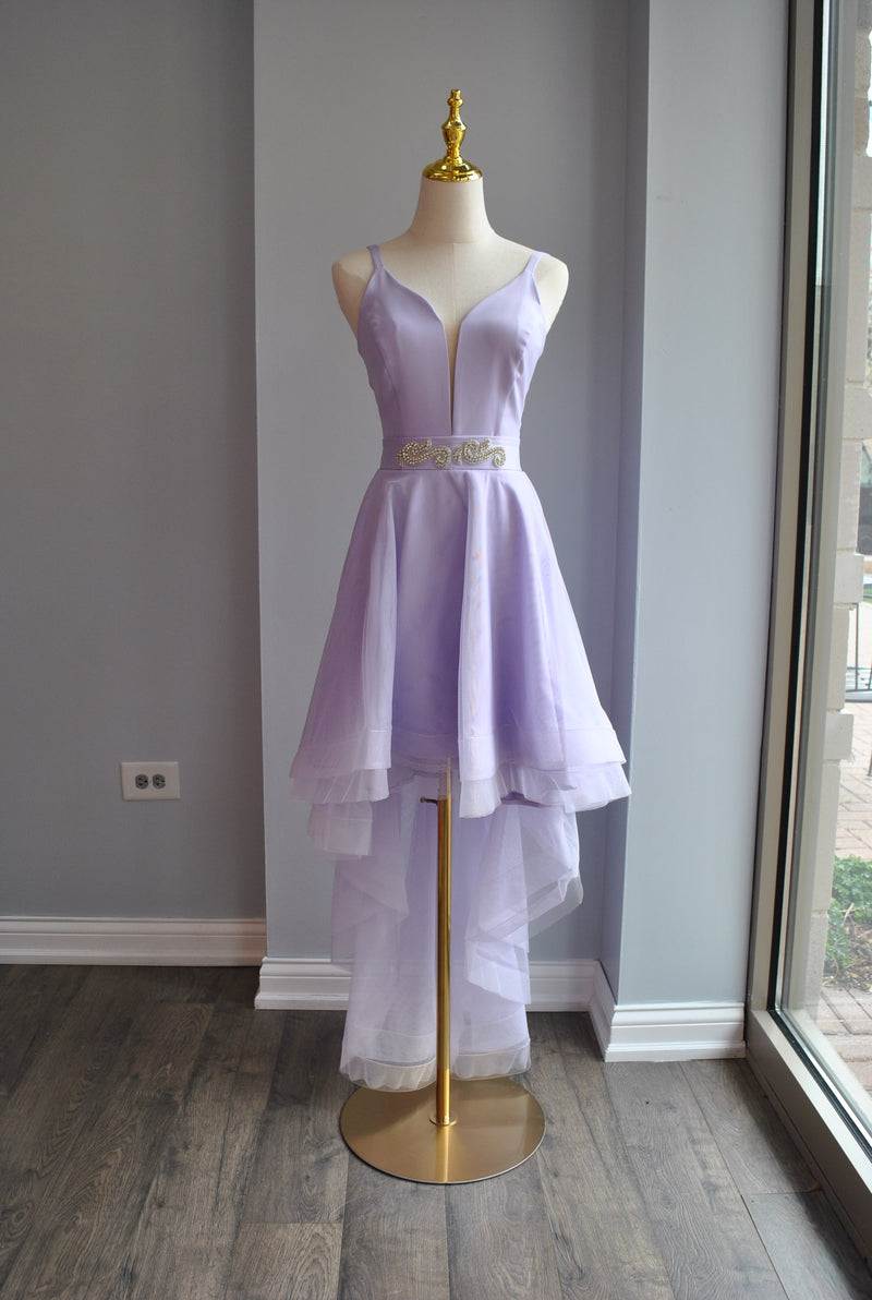 LAVENDER HIGH AND LOW DRESS WITH CRYSTAL BELT