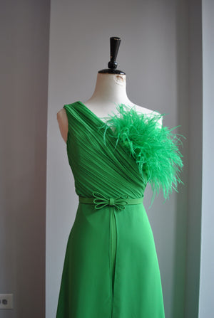 GREEN JUMPSUIT WITH FEATHERS