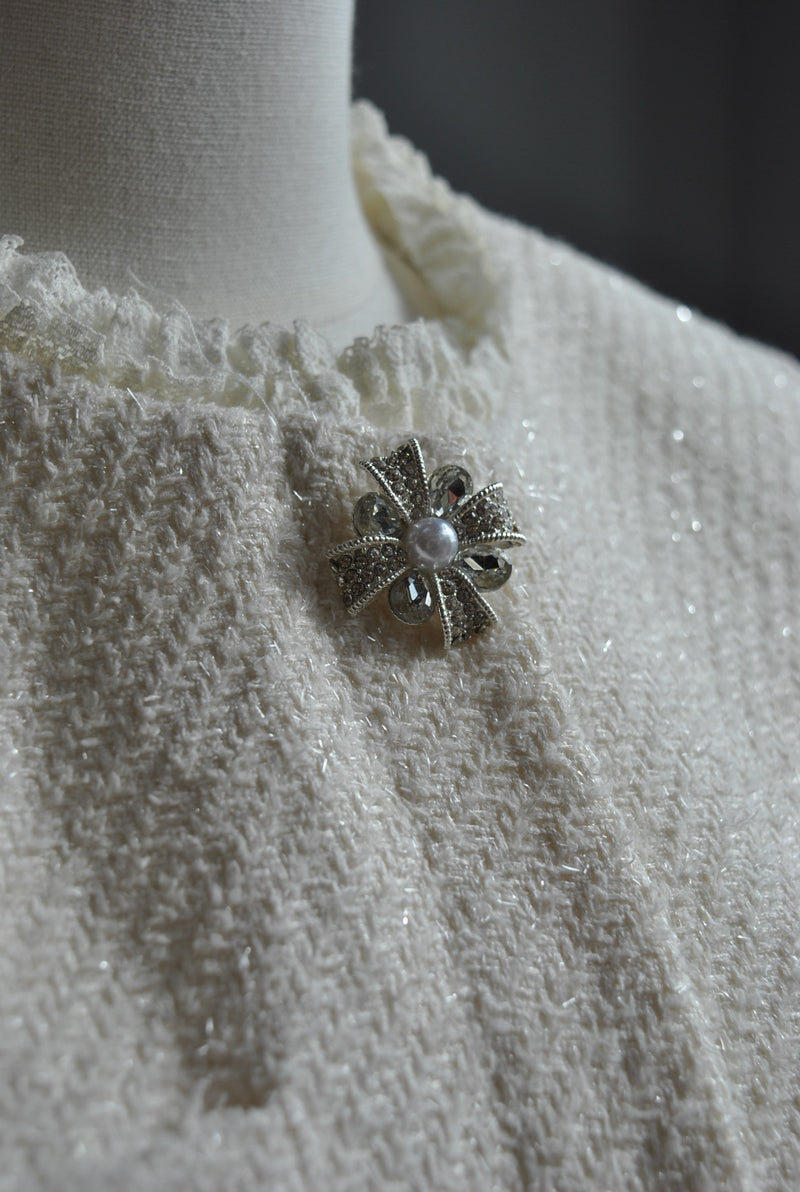 VANILLA TWEED MIDI DRESS WITH PEARLS BUTTONS