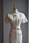 VANILLA TWEED MIDI DRESS WITH PEARLS BUTTONS