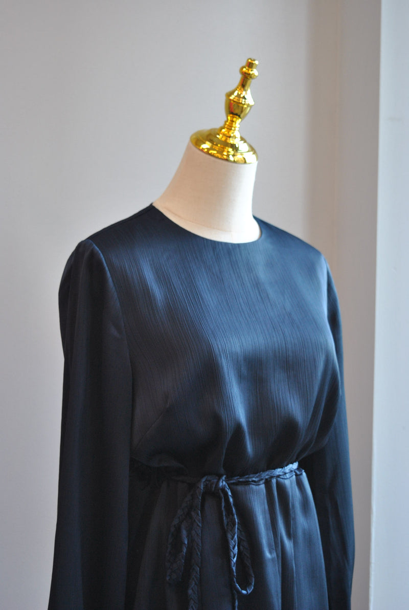 NAVY BLUE SILKY DRESS WITH A BELT