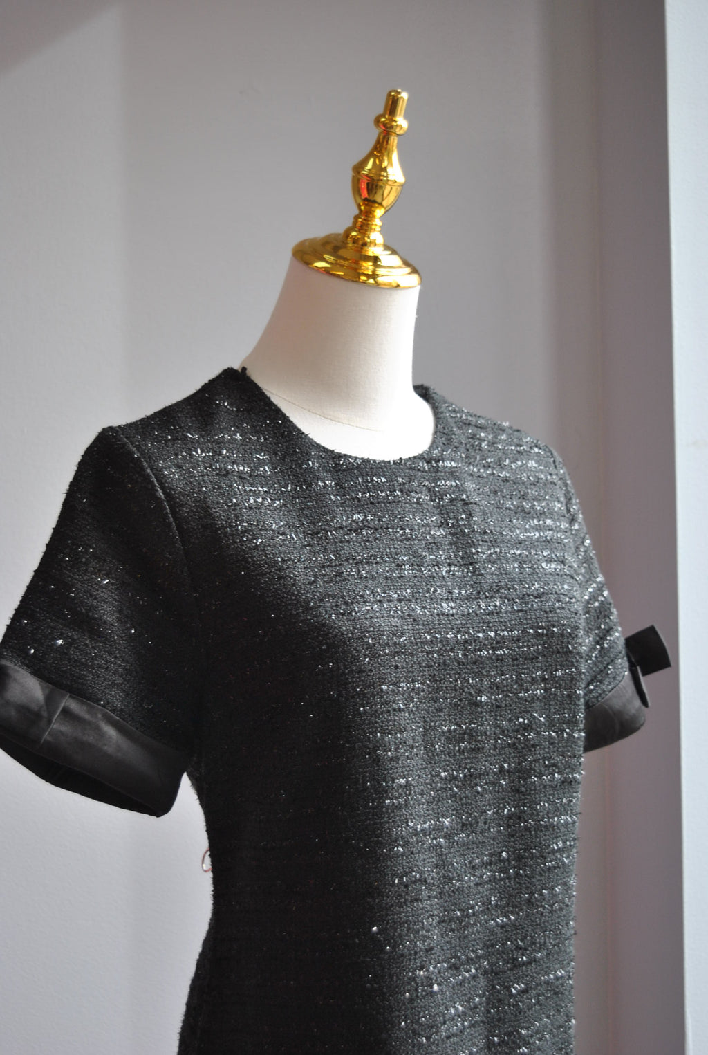 BLACK TWEED TUNIC DRESS WITH BOWS