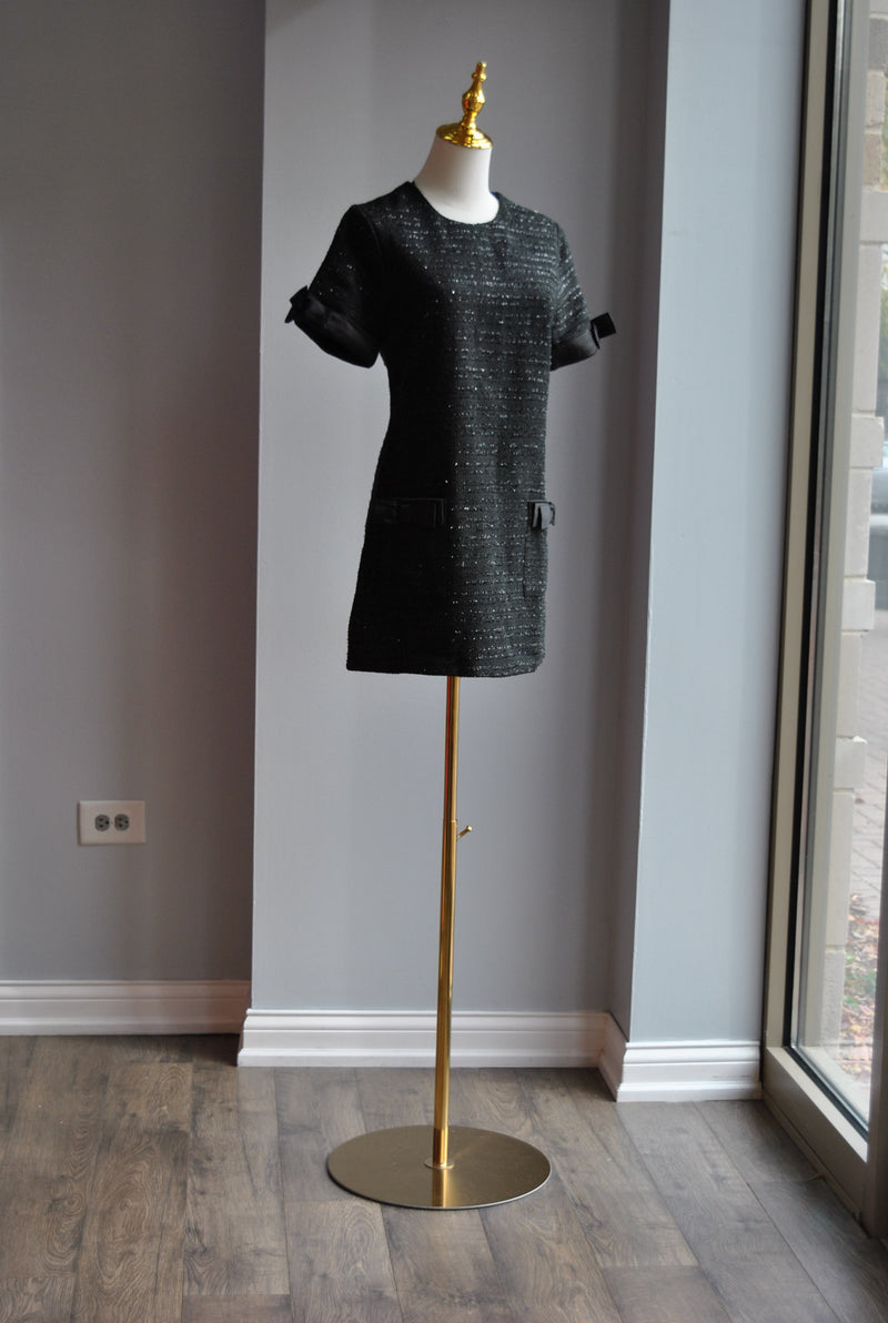 BLACK TWEED TUNIC DRESS WITH BOWS