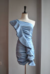CLEARANCE - JEAN ASYMMETRIC MINI SUMMER DRESS WITH RUSHING