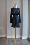 NAVY BLUE SILKY DRESS WITH A BELT