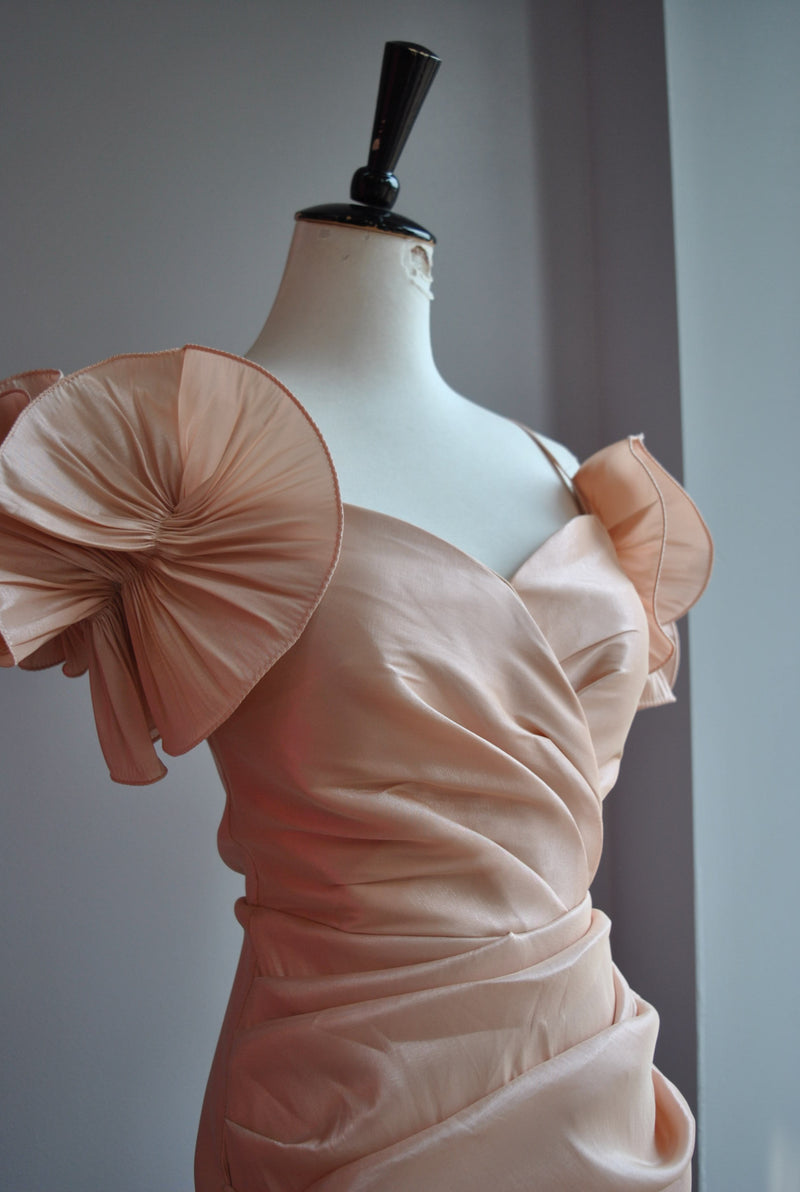 PEACH & GOLD MINI PARTY DRESS WITH RUFFLES