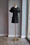 BLACK TWEED TUNIC DRESS WITH BOWS