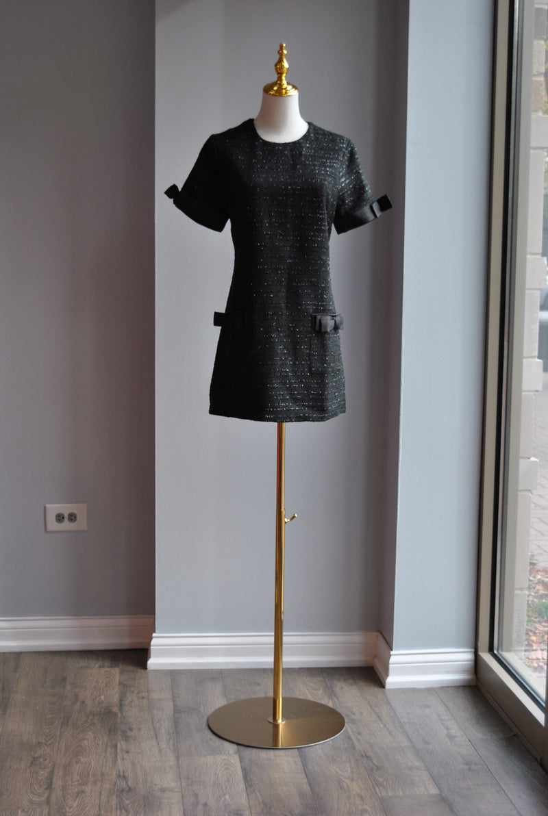 BLACK TWEED TUNIC DRESS WITH BOWS