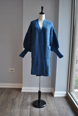 TRUE BLUE OVERSIZED OPEN STYLE SWEATER WITH A HOODIE