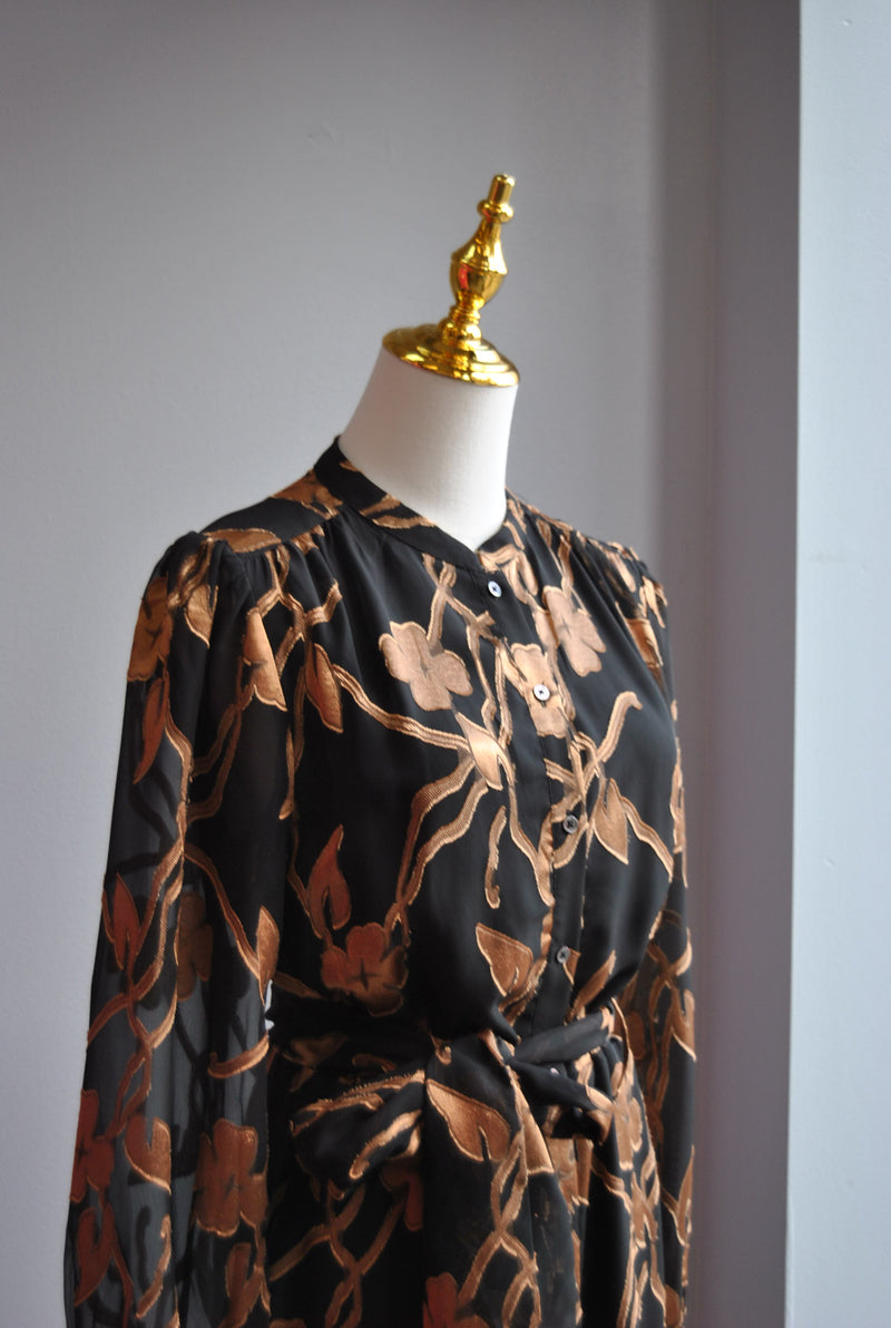 BLACK NAD GOLD MIDI DRESS WITH TIE WAIST