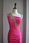 FUCHSIA PINK AND CRYSTALS FIT LONG EVENING GOWN