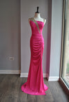 FUCHSIA PINK AND CRYSTALS FIT LONG EVENING GOWN