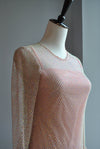 CHAMPAGNE / BLUSH PINK SHEER DRESS WITH CRYSTALS AND FEATHERS