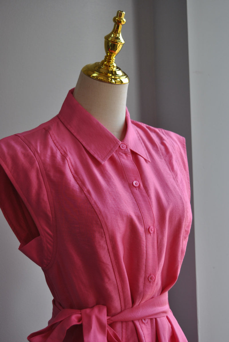 FUCHSIA PINK SUMMER DRESS WITH A BELT