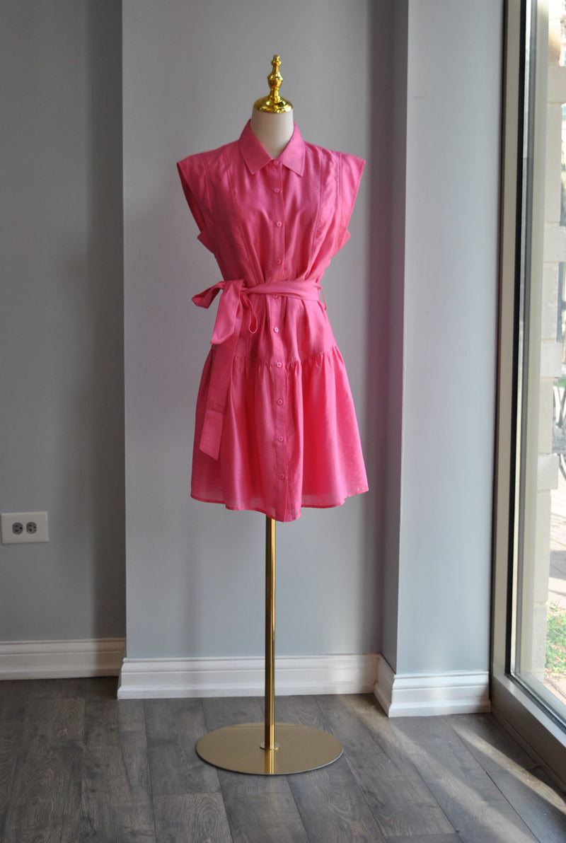 FUCHSIA PINK SUMMER DRESS WITH A BELT