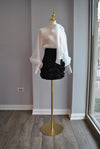 SHEER WHITE BLOUSE WITH STATEMENT SLEEVES AND TIE NECK