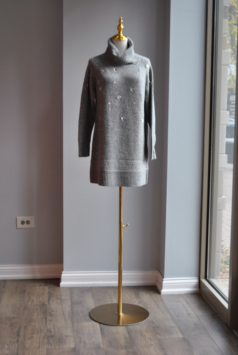 GREY TURTLENECK TUNIC DRESS WITH CRYSTALS