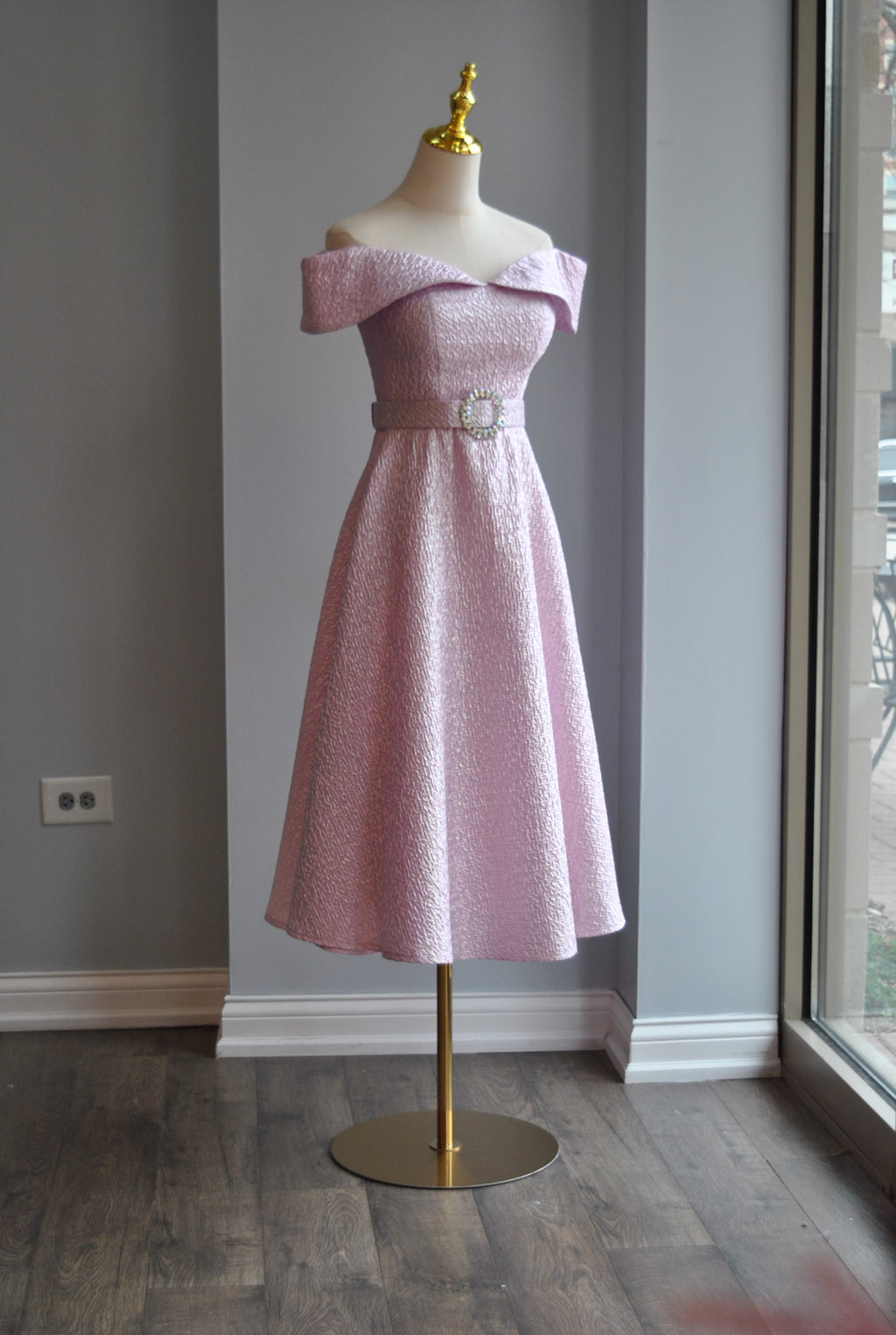 CANDY PINK FIT AND FLAIR MIDI COCKTAIL DRESS WITH CRYSTAL BELT