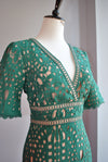 EMERALD GREEN LACE AND BEIGE MINI COCKTAIL DRESS