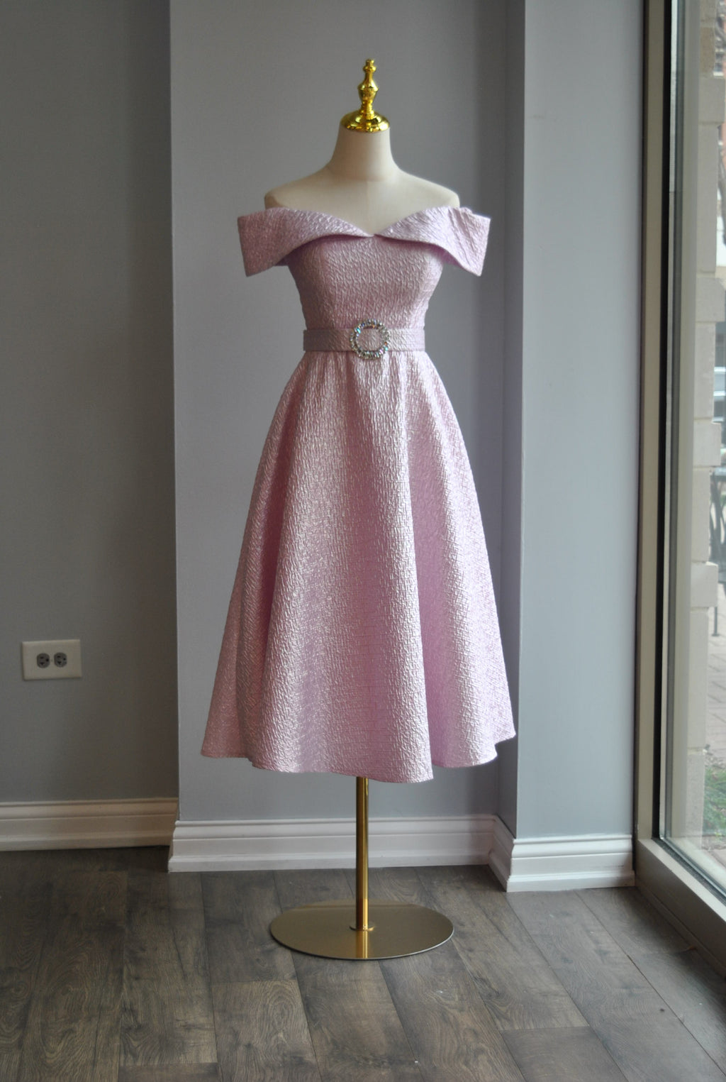 CANDY PINK FIT AND FLAIR MIDI COCKTAIL DRESS WITH CRYSTAL BELT